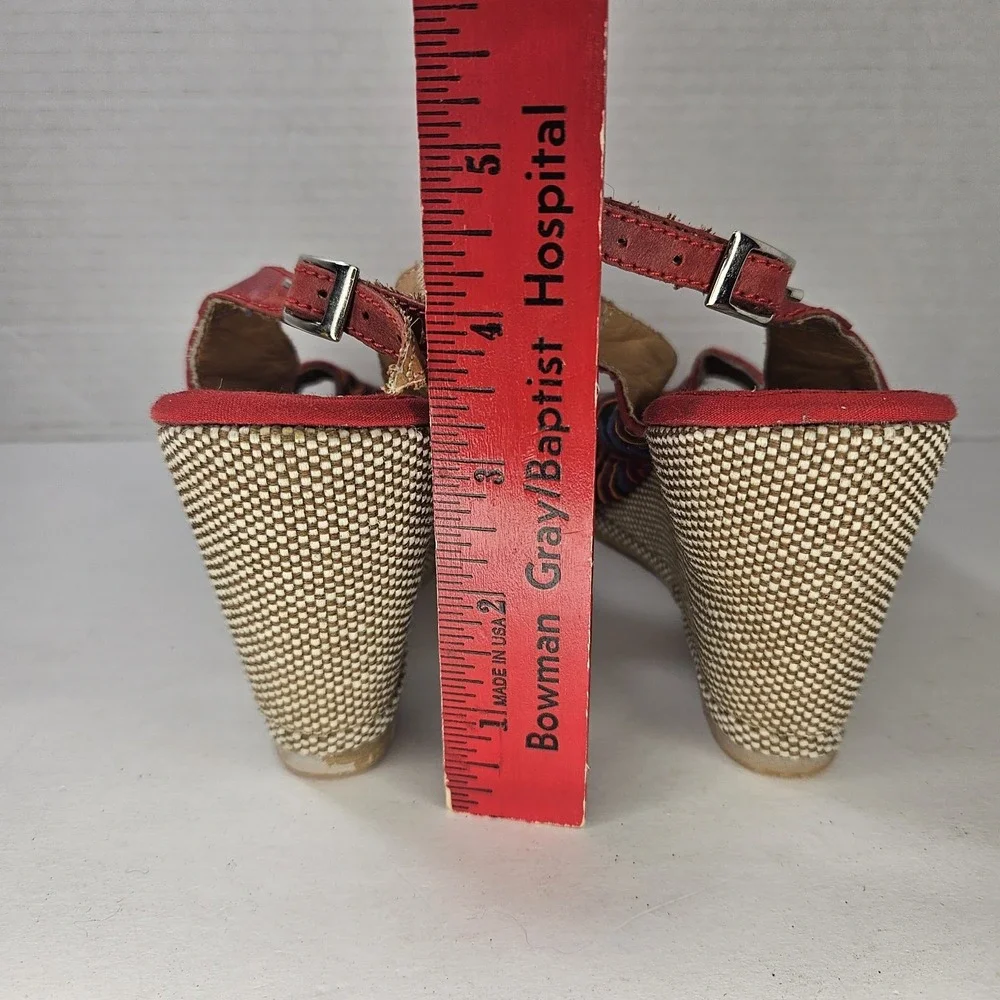 Handmade Tribal Wedge‎ Sandals Size 38 Colombia Textile Leather Boho 7.5